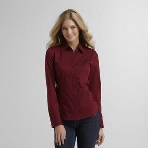 Attention Women's Button-Down Long-Sleeve Woven, Small, Burgundy